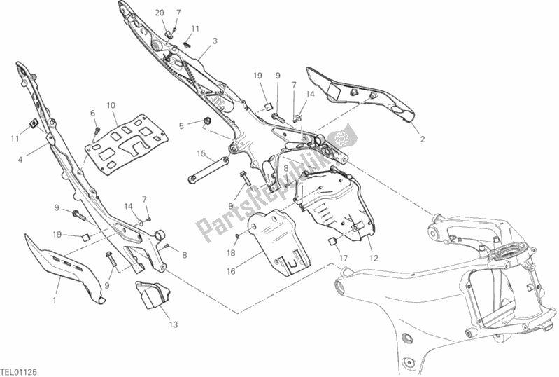 Alle onderdelen voor de Achterframe Comp. Van de Ducati Superbike Panigale V4 1100 2019